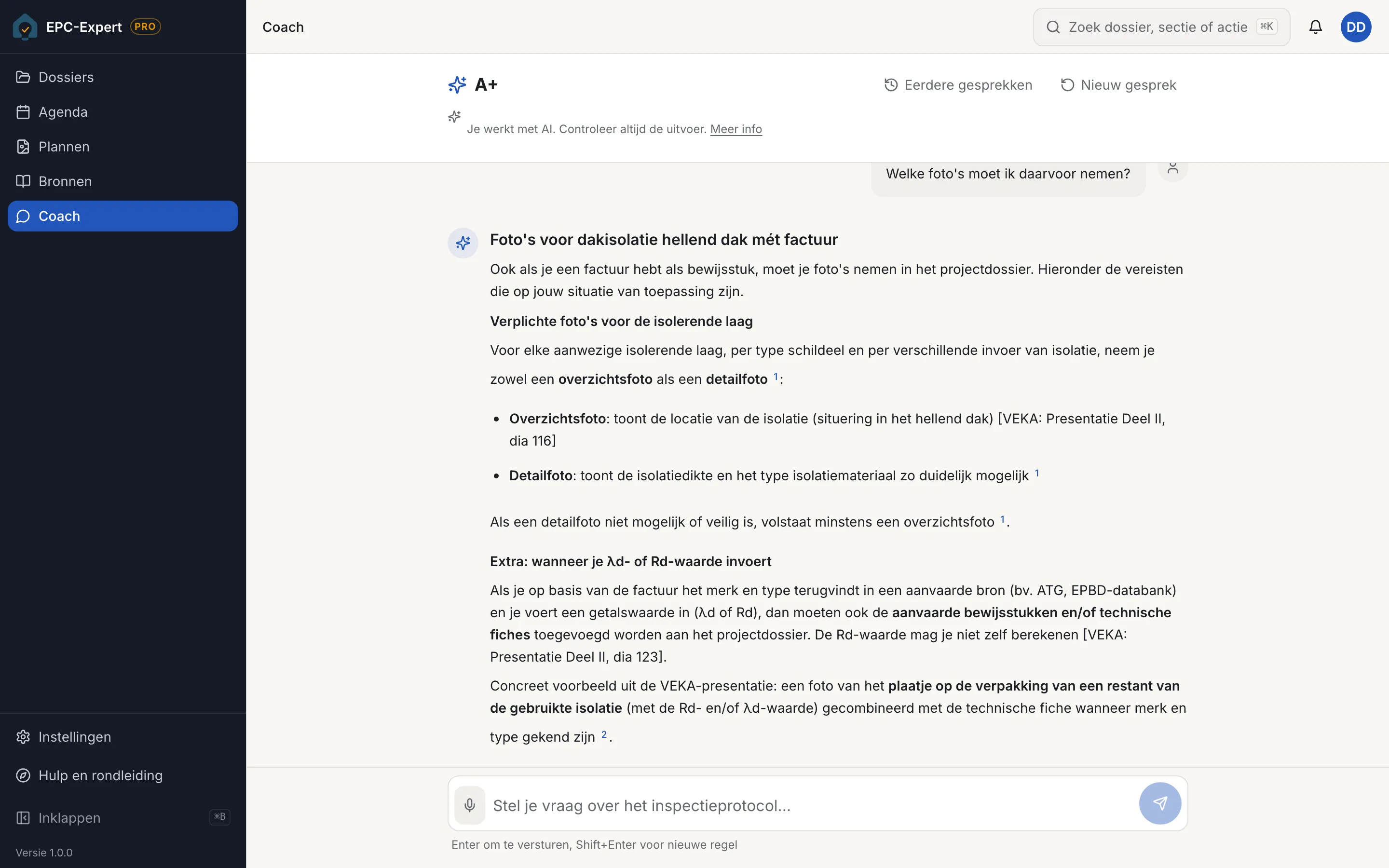 Schermafbeelding: A+ vraag-en-antwoord in EPC-Expert Pro